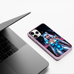 Чехол iPhone 11 Pro матовый Девушка в синем блестящем костюме, цвет: 3D-розовый — фото 2