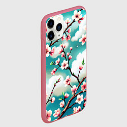 Чехол iPhone 11 Pro матовый Цветущие ветки японской сакуры, цвет: 3D-малиновый — фото 2
