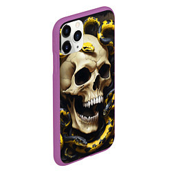 Чехол iPhone 11 Pro матовый Череп и жёлто-чёрные змеи, цвет: 3D-фиолетовый — фото 2