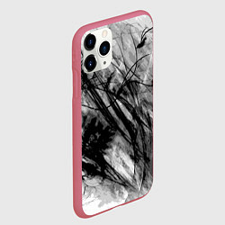 Чехол iPhone 11 Pro матовый Серый абстрактный серо-черный шрих, цвет: 3D-малиновый — фото 2