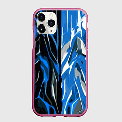 Чехол iPhone 11 Pro матовый Синяя абстракция на чёрно-белом фоне, цвет: 3D-малиновый