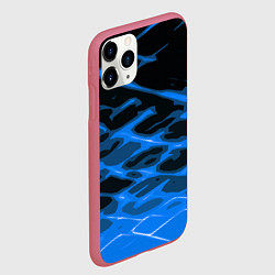 Чехол iPhone 11 Pro матовый Синие абстрактные полосы на чёрном фоне, цвет: 3D-малиновый — фото 2