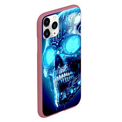 Чехол iPhone 11 Pro матовый Neon cyber skull - ai art, цвет: 3D-малиновый — фото 2