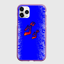 Чехол iPhone 11 Pro матовый Jojos bizarre adventure - синяя символига-лого, цвет: 3D-фиолетовый