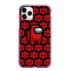 Чехол iPhone 11 Pro матовый Among us pattern brawl stars, цвет: 3D-фиолетовый