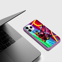 Чехол iPhone 11 Pro матовый Чёрный неоновый Пикачу - нейроарт, цвет: 3D-фиолетовый — фото 2