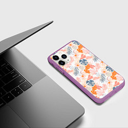 Чехол iPhone 11 Pro матовый Паттерн узор листьев, цвет: 3D-фиолетовый — фото 2