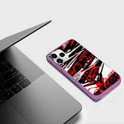 Чехол iPhone 11 Pro матовый Красно-чёрная агрессивная абстракция на белом фоне, цвет: 3D-фиолетовый — фото 2