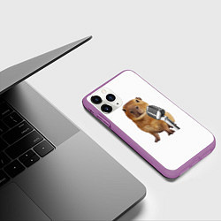 Чехол iPhone 11 Pro матовый Капибара с микрофоном мем, цвет: 3D-фиолетовый — фото 2