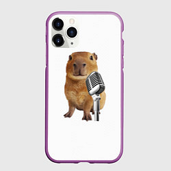 Чехол iPhone 11 Pro матовый Капибара с микрофоном мем, цвет: 3D-фиолетовый