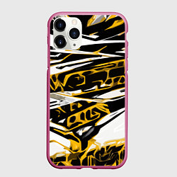 Чехол iPhone 11 Pro матовый Жёлто-чёрная агрессивная абстракция на белом фоне, цвет: 3D-малиновый