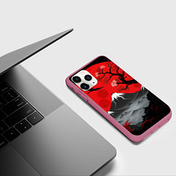 Чехол iPhone 11 Pro матовый Япония сакура и горы, цвет: 3D-малиновый — фото 2