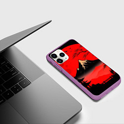 Чехол iPhone 11 Pro матовый Красный закат и горы, цвет: 3D-фиолетовый — фото 2