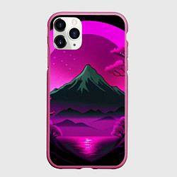 Чехол iPhone 11 Pro матовый Темная гора в фиолетовом закате Япония, цвет: 3D-малиновый