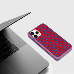 Чехол iPhone 11 Pro матовый Красно -синий геометрический узор зиг заг вертикал, цвет: 3D-фиолетовый — фото 2
