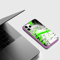 Чехол iPhone 11 Pro матовый Бело-зелёная абстракция на чёрном фоне, цвет: 3D-фиолетовый — фото 2