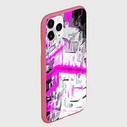Чехол iPhone 11 Pro матовый Бело-розовая абстракция на чёрном фоне, цвет: 3D-малиновый — фото 2