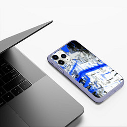 Чехол iPhone 11 Pro матовый Сине-белая абстракция на чёрном фоне, цвет: 3D-светло-сиреневый — фото 2