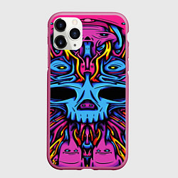 Чехол iPhone 11 Pro матовый Skull tatoo steel, цвет: 3D-малиновый