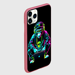 Чехол iPhone 11 Pro матовый Неоновая обезьяна хакер в хип хоп стиле, цвет: 3D-малиновый — фото 2