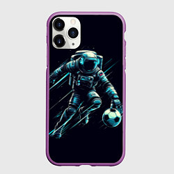 Чехол iPhone 11 Pro матовый Космонавт играет в футбол в космосе, цвет: 3D-фиолетовый