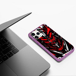 Чехол iPhone 11 Pro матовый Красно-белое абстрактное лицо на чёрном фоне, цвет: 3D-фиолетовый — фото 2