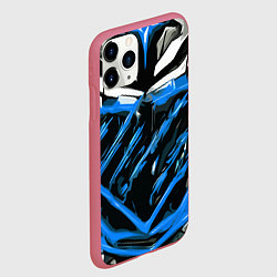 Чехол iPhone 11 Pro матовый Blue and white abstraction on a black background, цвет: 3D-малиновый — фото 2
