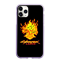 Чехол iPhone 11 Pro матовый Cyberpunk 2077 fire logo, цвет: 3D-светло-сиреневый