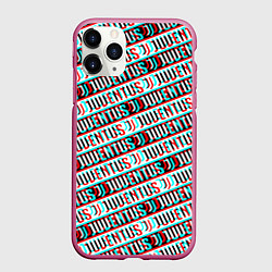 Чехол iPhone 11 Pro матовый Ювентус глитч паттерн, цвет: 3D-малиновый