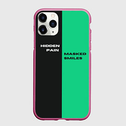 Чехол iPhone 11 Pro матовый Надпись: hidden pain masked smiles, цвет: 3D-малиновый