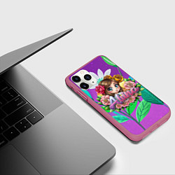 Чехол iPhone 11 Pro матовый Алина девушка в розах, цвет: 3D-малиновый — фото 2