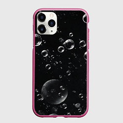 Чехол iPhone 11 Pro матовый Пузыри на черном фоне, цвет: 3D-малиновый