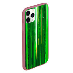 Чехол iPhone 11 Pro матовый Вертикальные зелёные линии на чёрном фоне, цвет: 3D-малиновый — фото 2