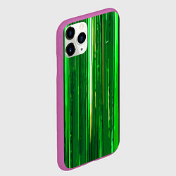 Чехол iPhone 11 Pro матовый Вертикальные зелёные линии на чёрном фоне, цвет: 3D-фиолетовый — фото 2