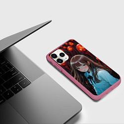 Чехол iPhone 11 Pro матовый Аниме девушка окружённая красными монстрами, цвет: 3D-малиновый — фото 2