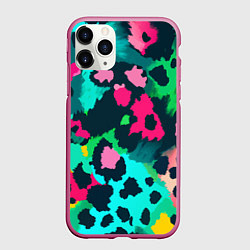 Чехол iPhone 11 Pro матовый Кислотный зеленый леопардовый камуфляж, цвет: 3D-малиновый