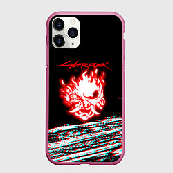 Чехол iPhone 11 Pro матовый Киберпанк 2077 огненное лого, цвет: 3D-малиновый