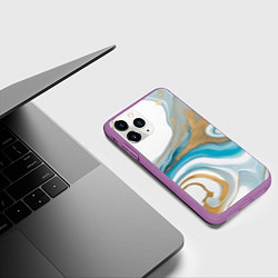Чехол iPhone 11 Pro матовый Бело-голубой с золотом абстрактный узор, цвет: 3D-фиолетовый — фото 2