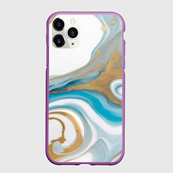 Чехол iPhone 11 Pro матовый Бело-голубой с золотом абстрактный узор, цвет: 3D-фиолетовый