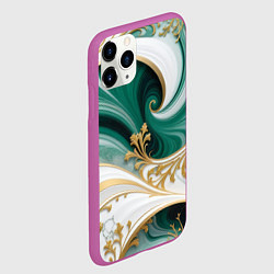 Чехол iPhone 11 Pro матовый Зеленые волны и золотые веточки, цвет: 3D-фиолетовый — фото 2