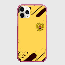 Чехол iPhone 11 Pro матовый Герб РФ текстура ретро, цвет: 3D-малиновый