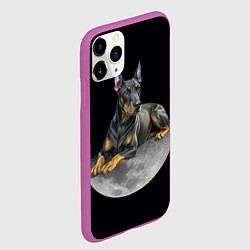 Чехол iPhone 11 Pro матовый Доберман и луна, цвет: 3D-фиолетовый — фото 2