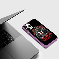 Чехол iPhone 11 Pro матовый Полосатый крестный котец мафиози, цвет: 3D-фиолетовый — фото 2