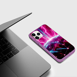 Чехол iPhone 11 Pro матовый Неоновые молнии ударяют в планету - нейроарт, цвет: 3D-фиолетовый — фото 2