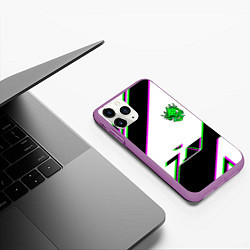 Чехол iPhone 11 Pro матовый Cyberpunk logo geometry, цвет: 3D-фиолетовый — фото 2