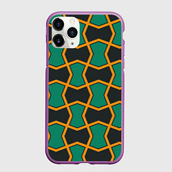 Чехол iPhone 11 Pro матовый Геометрический узор желто-зеленый, цвет: 3D-фиолетовый