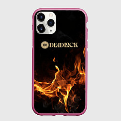 Чехол iPhone 11 Pro матовый Deadlock logo на фоне огня, цвет: 3D-малиновый