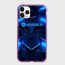 Чехол iPhone 11 Pro матовый Deadlock logo и синий неон, цвет: 3D-фиолетовый