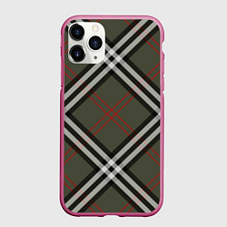 Чехол iPhone 11 Pro матовый Стильная клетка - милитари, крупно, цвет: 3D-малиновый