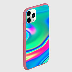 Чехол iPhone 11 Pro матовый Неоновые голографические краски - светло-голубоват, цвет: 3D-малиновый — фото 2